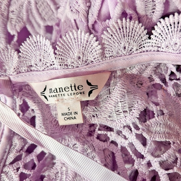 Nanette Lepore Fancy Blouse Embroidered Lace Lavender Sleeveless Bow Tie Detail - Picture 11 of 15